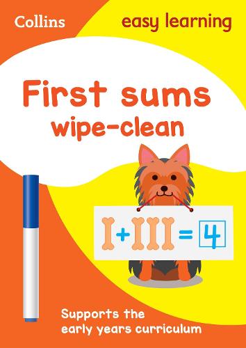 First Sums Age 3-5 Wipe Clean Activity Book: Ideal for Home Learning - Collins Easy Learning Preschool Collins Easy Learning 9780008212940 book cover