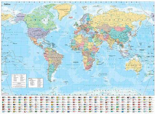Collins Large World Wall Laminated Map (70 x 91.5 cm): Laminated Map with Flags, Perfect for Classroom, Office and Home (Sheet map, rolled) Collins Maps 9780008712587 book cover