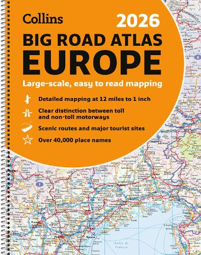 Collins 2026 Big Road Atlas Europe: Clear and Detailed Map of Europe in A3 Size with Spiral Binding (Spiral bound) Collins Maps 9780008716462 book cover