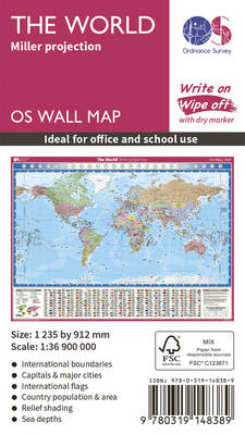 The World Miller Projection - OS Wall Map (Sheet map, rolled) Ordnance Survey 9780319148389 book cover